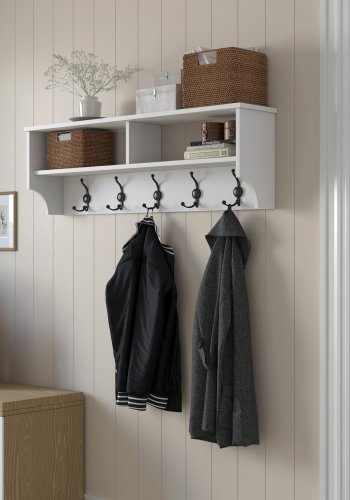 FUNZI LIVING P2 hattehylle, med 5 kroker - hvit melamin