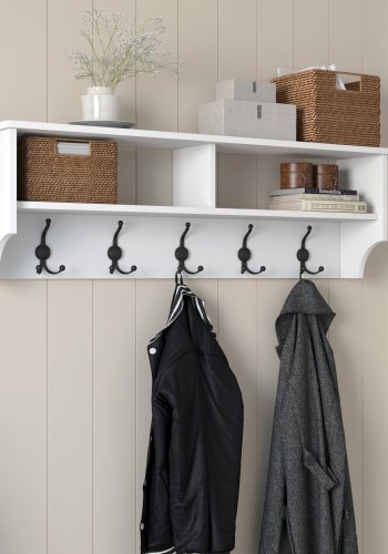 FUNZI LIVING P2 hattehylle, med 5 kroker - hvit melamin