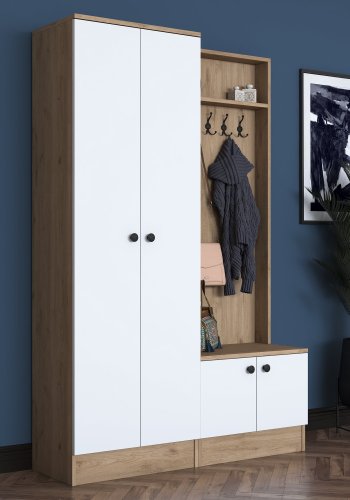 FUNZI LIVING P6 - M11 entrsett, med kroker, 4 drer og 9 hyller - hvit og brun melamin