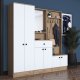 FUNZI LIVING P6 - M3 entrésett, med kroker, speil, 6 drer, 1 skuff, 5 hyller - hvit og brun melamin