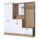 FUNZI LIVING P6 - M3 entrésett, med kroker, speil, 6 drer, 1 skuff, 5 hyller - hvit og brun melamin