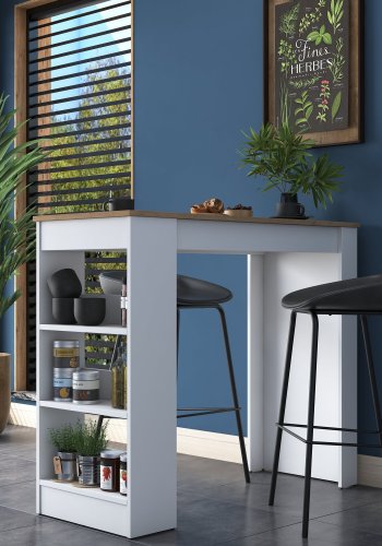 NORDVRK JA103 kjkkenbord, m. 2 hyller - valntt og hvit melamin (120x50)