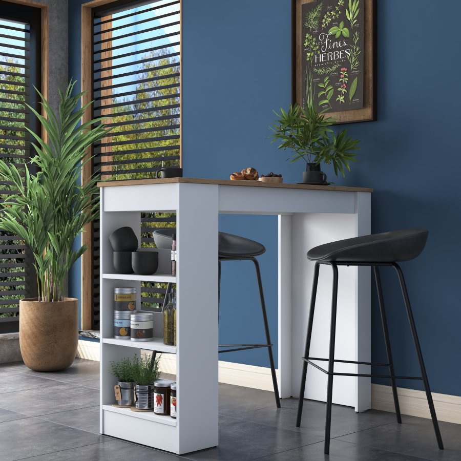 NORDVRK JA103 kjkkenbord, m. 2 hyller - valntt og hvit melamin (120x50)