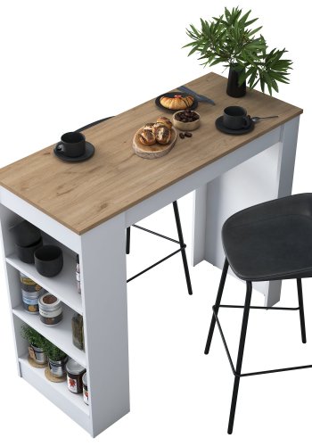 NORDVRK JA103 kjkkenbord, m. 2 hyller - valntt og hvit melamin (120x50)