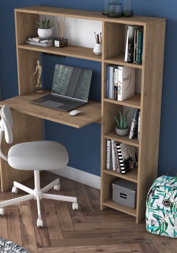 NORDVRK HA104 skrivebord, m. 5 hyller, rektangulre - naturlig melamin (113,2x40)