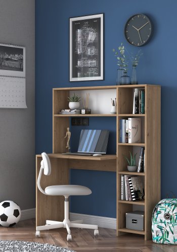 NORDVRK HA104 skrivebord, m. 5 hyller, rektangulre - naturlig melamin (113,2x40)