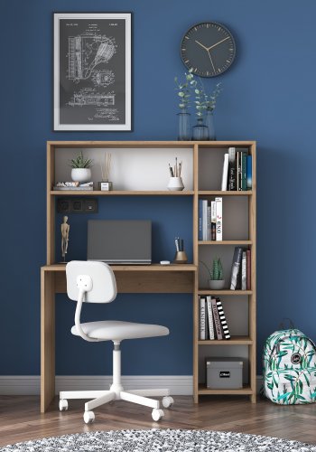 NORDVRK HA104 skrivebord, m. 5 hyller, rektangulre - naturlig melamin (113,2x40)