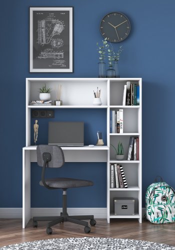 NORDVRK HA104 skrivebord, m. 5 hyller - hvit melamin (113,2x40)