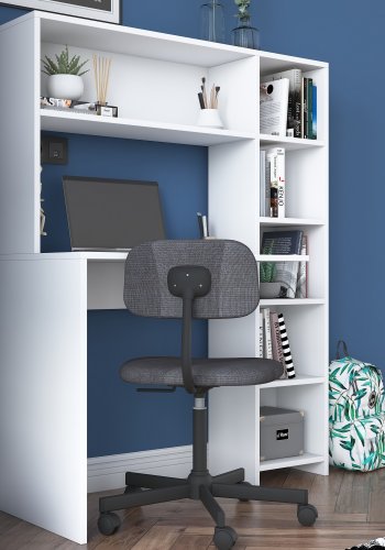 NORDVRK HA104 skrivebord, m. 5 hyller - hvit melamin (113,2x40)