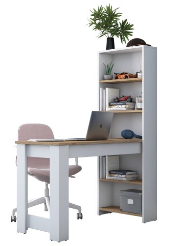 NORDVÄRK HA106 Schreibtisch, mit 4 Regalen, rechteckig – weißes und braunes Melamin (120 x 53,8)