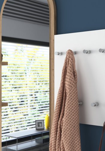 FUNZI LIVING P3 entrsett, med speil, 9 kroker og 2 hyller - hvit og brun melamin