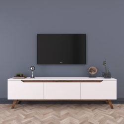 D1 TV-bord, m. 3 lger - hvid og valnddefarvet melamin (180x35)