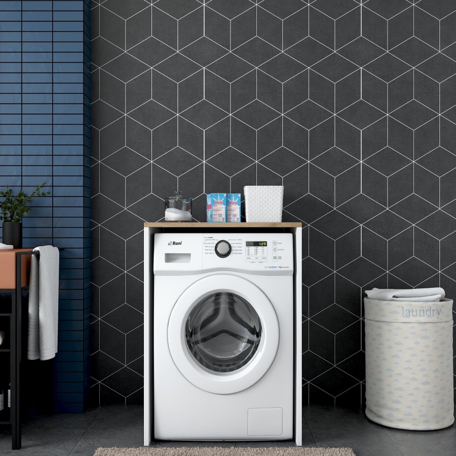 FUNZI LIVING KD103 vaskemaskinskap, rektangulrt - valntt og hvit melamin (65x60)