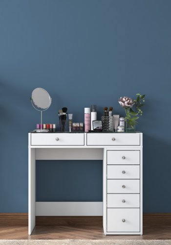 NORDVÄRK BJ107 Schminktisch, mit 7 Schubladen – weißes Melamin (90 x 44,5)