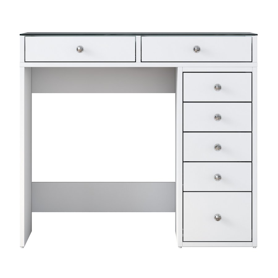 NORDVÄRK BJ107 Schminktisch, mit 7 Schubladen – weißes Melamin (90 x 44,5)