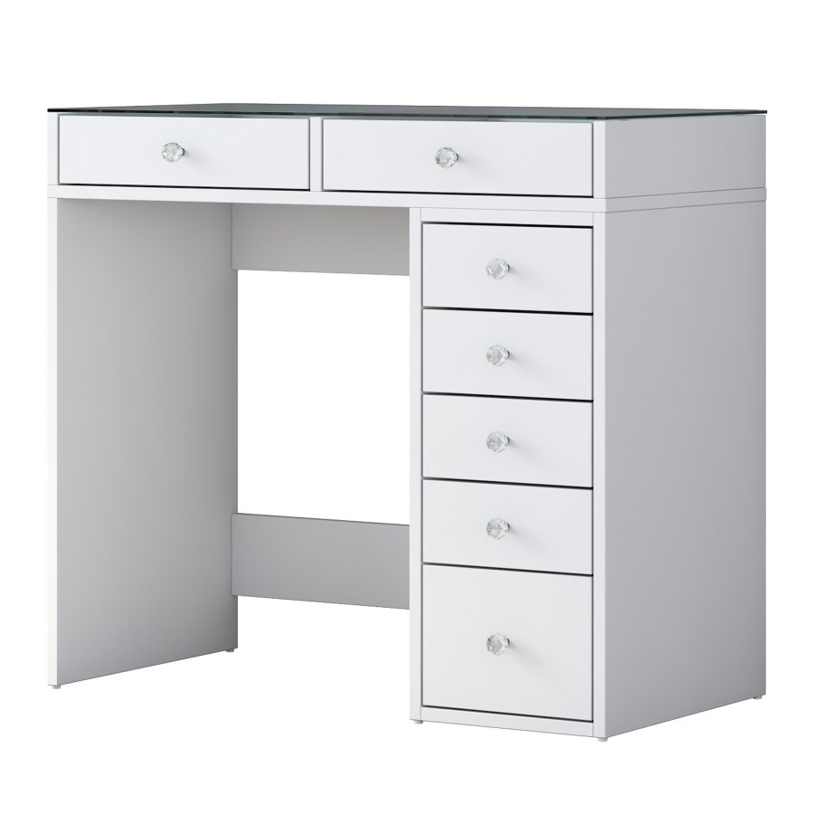 NORDVÄRK BJ107 Schminktisch, mit 7 Schubladen – weißes Melamin (90 x 44,5)