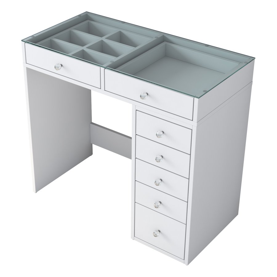 NORDVÄRK BJ107 Schminktisch, mit 7 Schubladen – weißes Melamin (90 x 44,5)