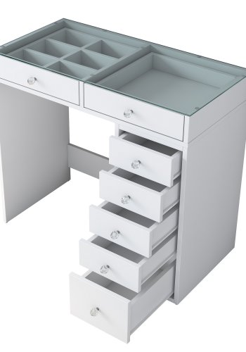 NORDVÄRK BJ107 Schminktisch, mit 7 Schubladen – weißes Melamin (90 x 44,5)