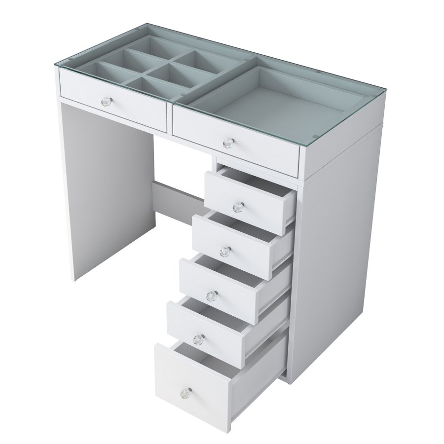 NORDVÄRK BJ107 Schminktisch, mit 7 Schubladen – weißes Melamin (90 x 44,5)