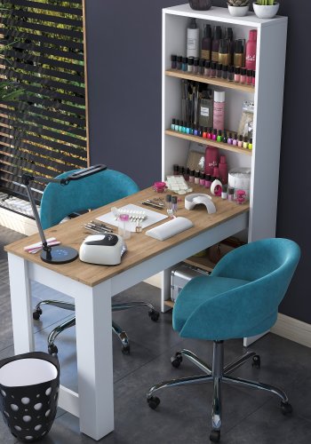 NORDVRK BJ113 sminkebord, med 4 hyller - hvit og brun melamin (120x53,8)