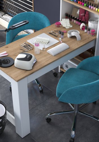 NORDVRK BJ113 sminkebord, med 4 hyller - hvit og brun melamin (120x53,8)