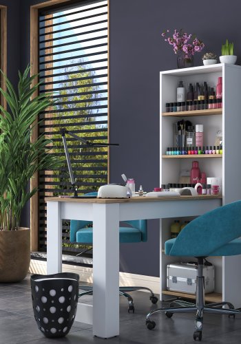 NORDVRK BJ113 sminkebord, med 4 hyller - hvit og brun melamin (120x53,8)