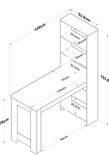NORDVRK BJ113 sminkebord, med 4 hyller - hvit og brun melamin (120x53,8)