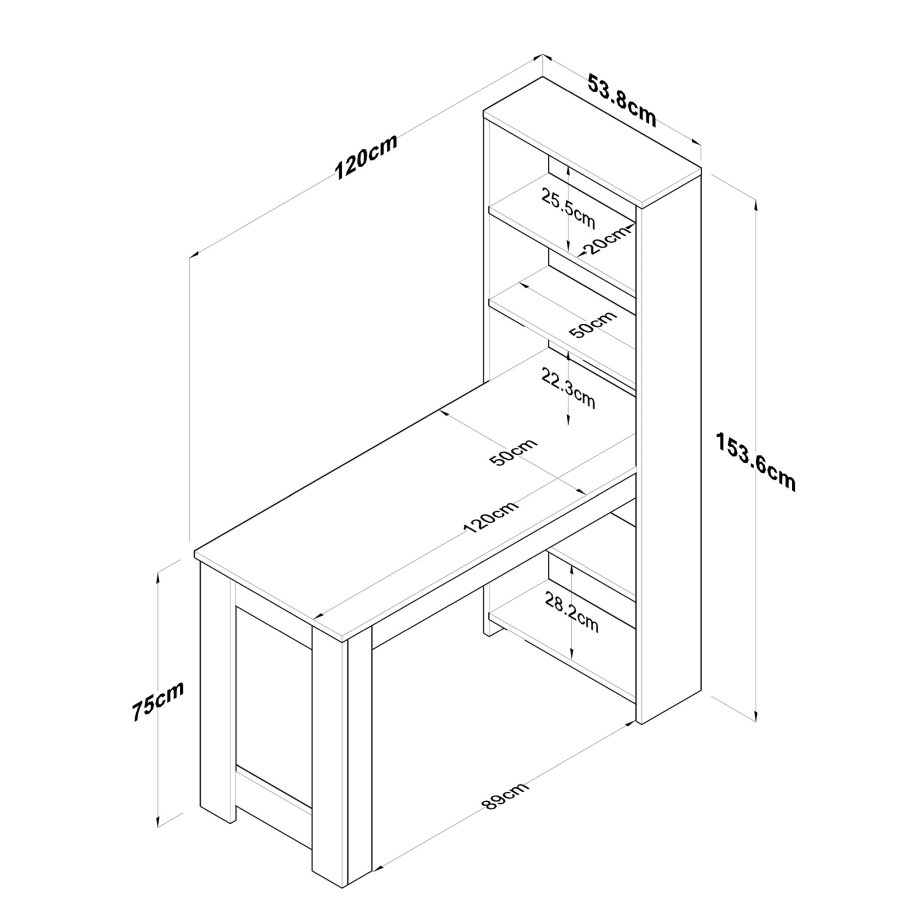 NORDVRK BJ113 sminkebord, med 4 hyller - hvit og brun melamin (120x53,8)