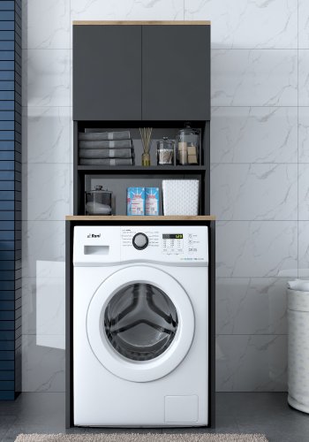 NORDVÄRK KD101 2674 vaskemaskinskap, med 2 drer og 1 hylle - antrasitt og brun melamin (65x60)