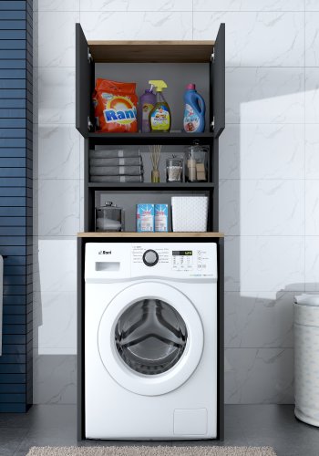 NORDVÄRK KD101 2674 vaskemaskinskap, med 2 drer og 1 hylle - antrasitt og brun melamin (65x60)