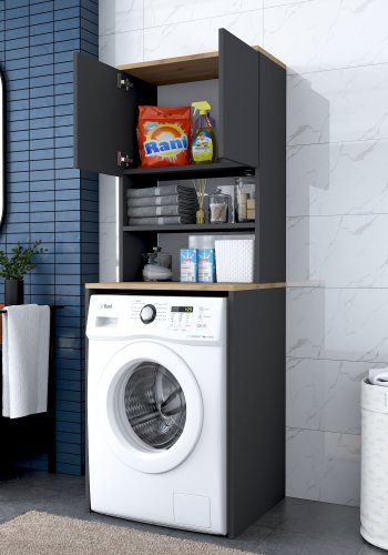 NORDVÄRK KD101 2674 vaskemaskinskap, med 2 drer og 1 hylle - antrasitt og brun melamin (65x60)