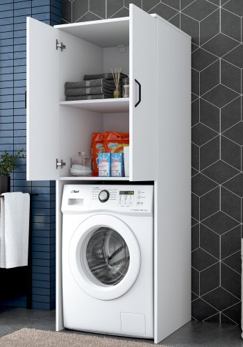 NORDVÄRK KD110 3192 vaskemaskinskap, med 2 drer og 1 hylle - hvit melamin (65x62,5)