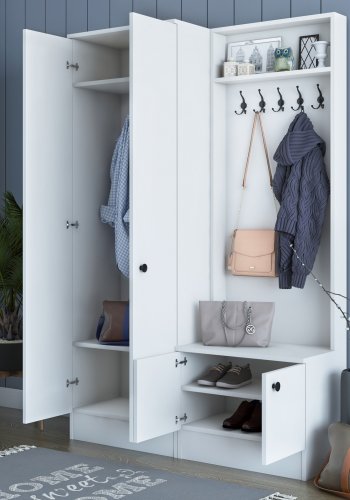 FUNZI LIVING M5 entrést, m. knager, 4 lger og 5 hylder - hvid melamin