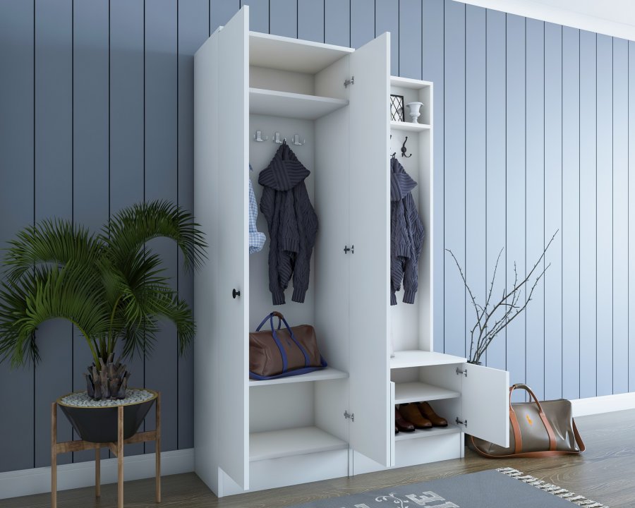 FUNZI LIVING M5 entrést, m. knager, 4 lger og 5 hylder - hvid melamin