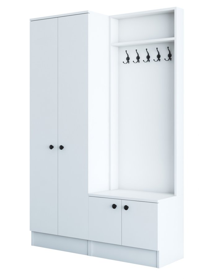 FUNZI LIVING M5 entrést, m. knager, 4 lger og 5 hylder - hvid melamin