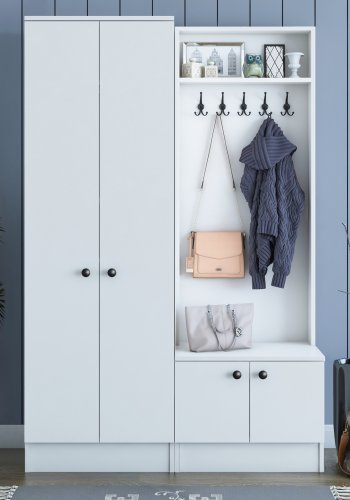 NORDVRK M11 inngangssett, m. 5 kroker, 4 drer, 8 hyller - hvit melamin