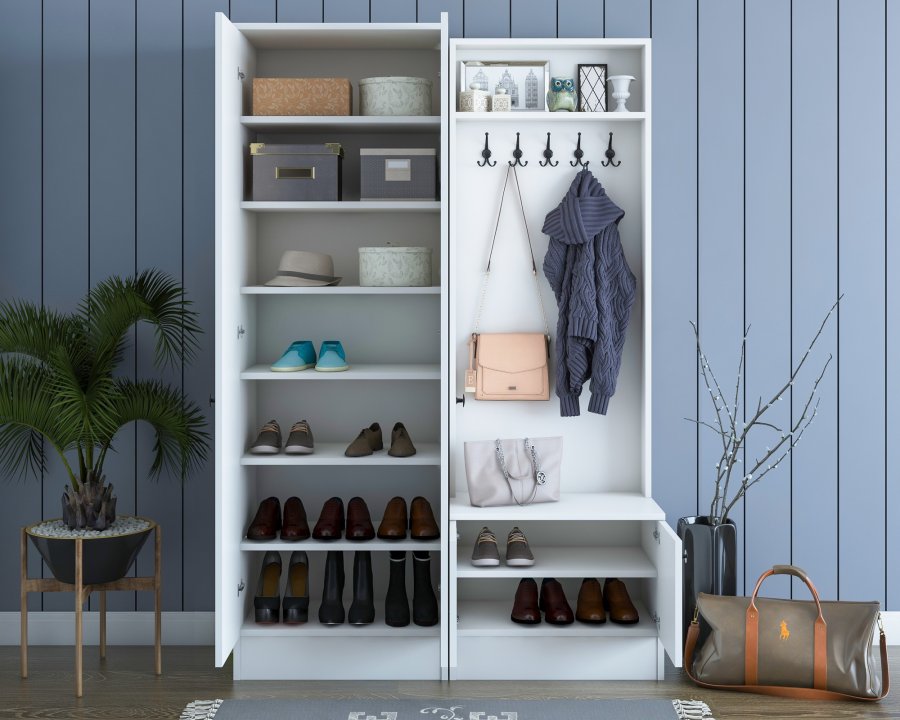 NORDVRK M11 inngangssett, m. 5 kroker, 4 drer, 8 hyller - hvit melamin