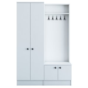 NORDVÄRK M11 entrést, m. 5 knager, 4 lger, 8 hylder - hvid melamin