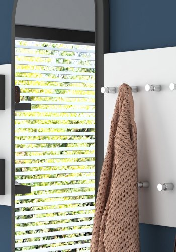 FUNZI LIVING P3 entrsett, med speil, 9 kroker og 2 hyller - hvit melamin