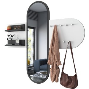 FUNZI LIVING P3 entrést, m. spejl, 9 knager og 2 hylder - hvid melamin