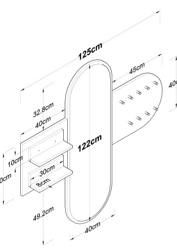 FUNZI LIVING P3 entrsett, med speil, 9 kroker og 2 hyller - hvit melamin