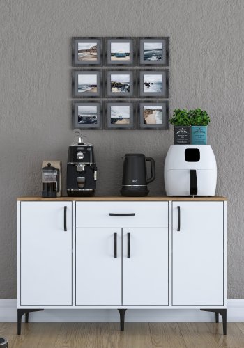 FUNZI LIVING JE136 kjkkenskap, med 4 drer, 2 hyller, 1 skuff, rektangulr - natur og hvit melamin