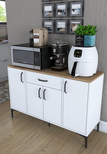 FUNZI LIVING JE136 kjkkenskap, med 4 drer, 2 hyller, 1 skuff, rektangulr - natur og hvit melamin