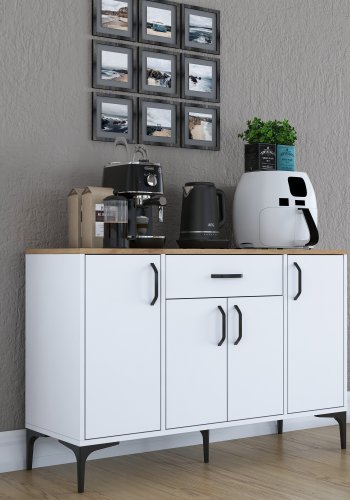 FUNZI LIVING JE136 kjkkenskap, med 4 drer, 2 hyller, 1 skuff, rektangulr - natur og hvit melamin