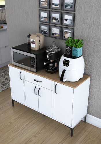 FUNZI LIVING JE136 kjkkenskap, med 4 drer, 2 hyller, 1 skuff, rektangulr - natur og hvit melamin