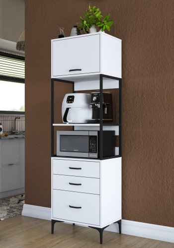 FUNZI LIVING JE135 kjkkenskap, med 1 dr, 1 hylle, 3 skuffer, rektangulr - hvit melamin