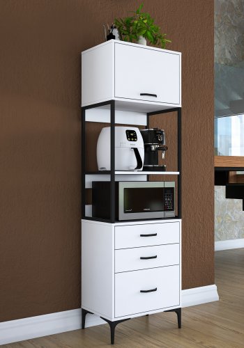 FUNZI LIVING JE135 kjkkenskap, med 1 dr, 1 hylle, 3 skuffer, rektangulr - hvit melamin