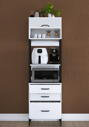 FUNZI LIVING JE135 kjkkenskap, med 1 dr, 1 hylle, 3 skuffer, rektangulr - hvit melamin