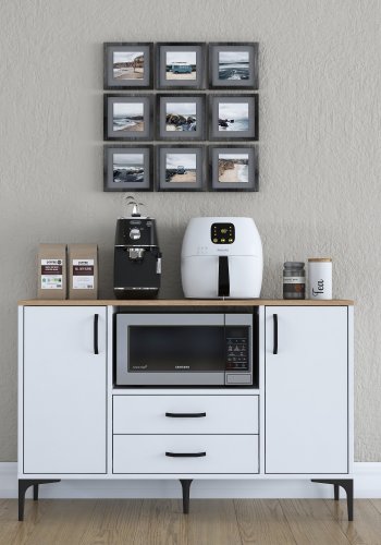 FUNZI LIVING JE174 kjkkenskap, med 2 drer, 2 hyller, 1 rom, 2 skuffer - natur og hvit melamin