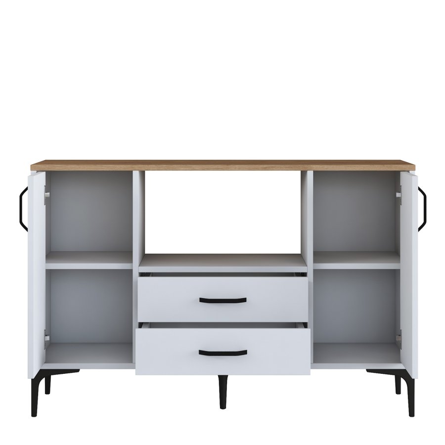 FUNZI LIVING JE174 kjkkenskap, med 2 drer, 2 hyller, 1 rom, 2 skuffer - natur og hvit melamin